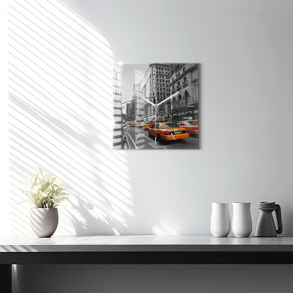 Square glass wall clock Manhattan and Taxis