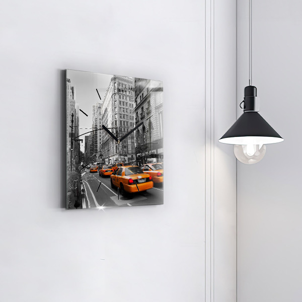 Square glass wall clock Manhattan and Taxis