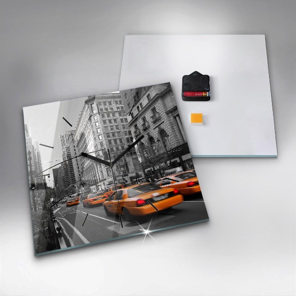 Square glass wall clock Manhattan and Taxis