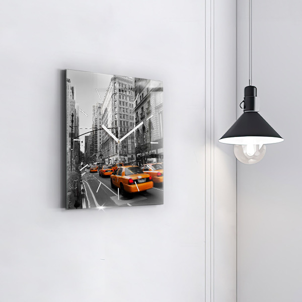 Square glass wall clock Manhattan and Taxis
