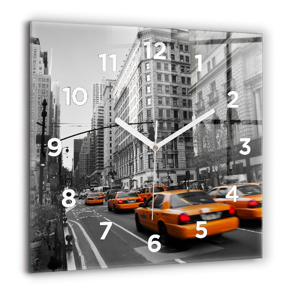 Square glass wall clock Manhattan and Taxis