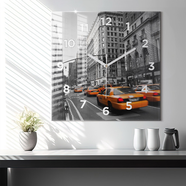 Square glass wall clock Manhattan and Taxis