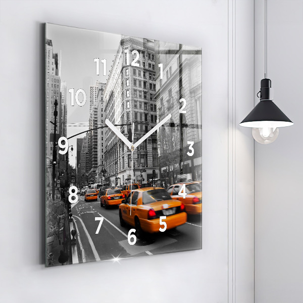 Square glass wall clock Manhattan and Taxis