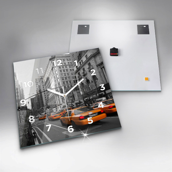 Square glass wall clock Manhattan and Taxis