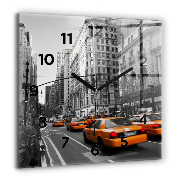 Square glass wall clock Manhattan and Taxis