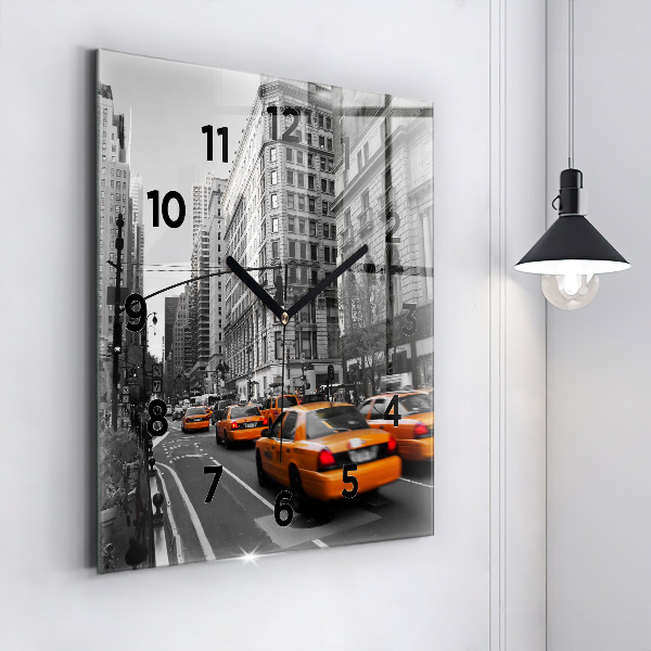 Square glass wall clock Manhattan and Taxis