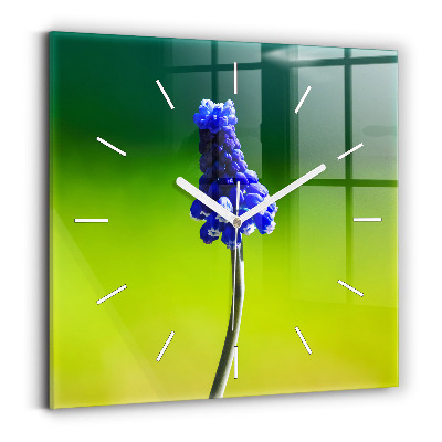 Square glass wall clock Blue flowers