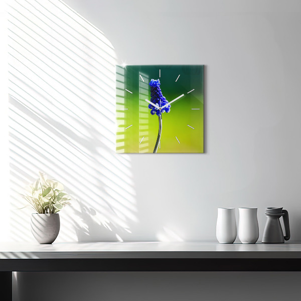 Square glass wall clock Blue flowers