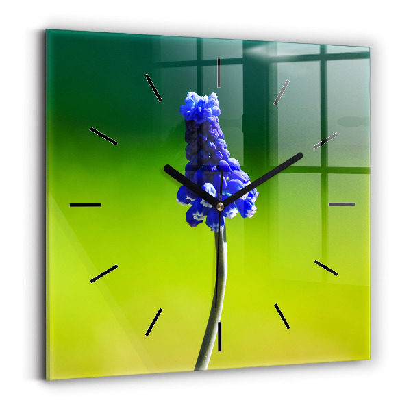 Square glass wall clock Blue flowers