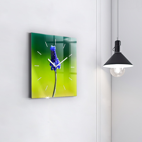Square glass wall clock Blue flowers