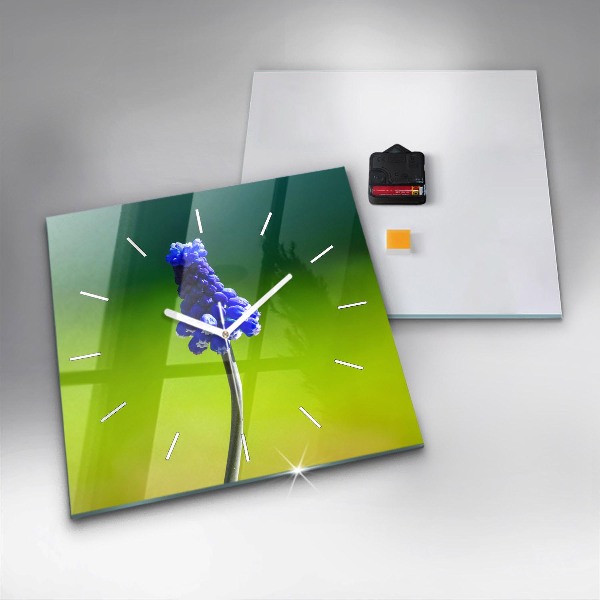 Square glass wall clock Blue flowers