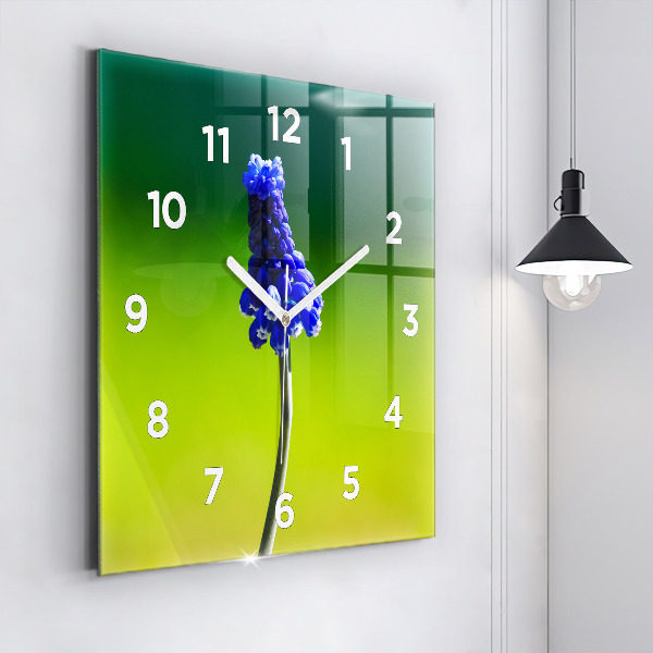 Square glass wall clock Blue flowers