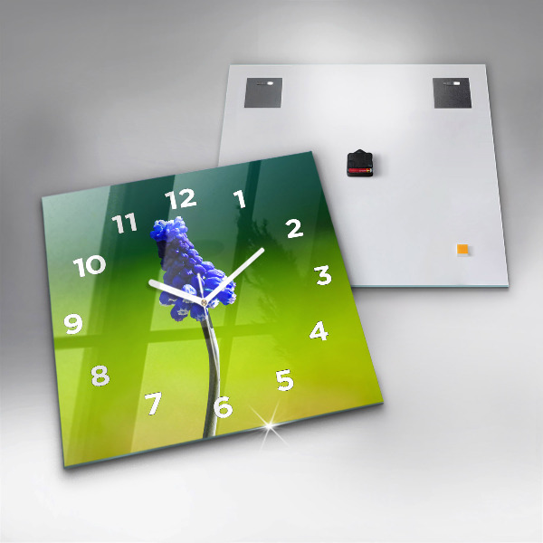Square glass wall clock Blue flowers