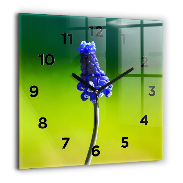 Square glass wall clock Blue flowers