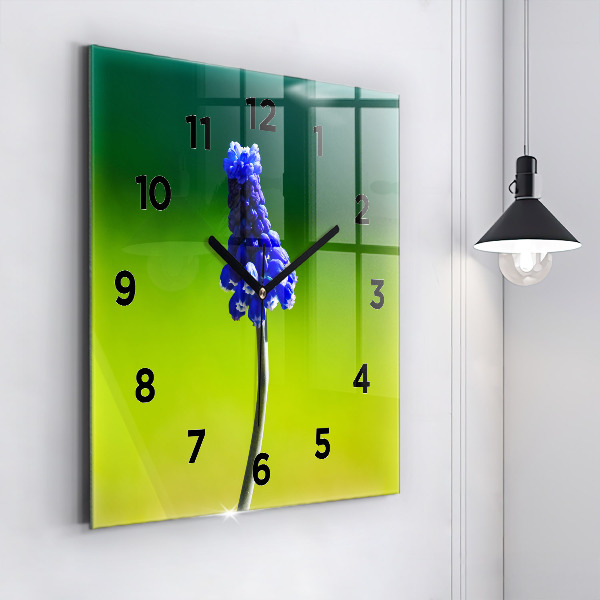 Square glass wall clock Blue flowers