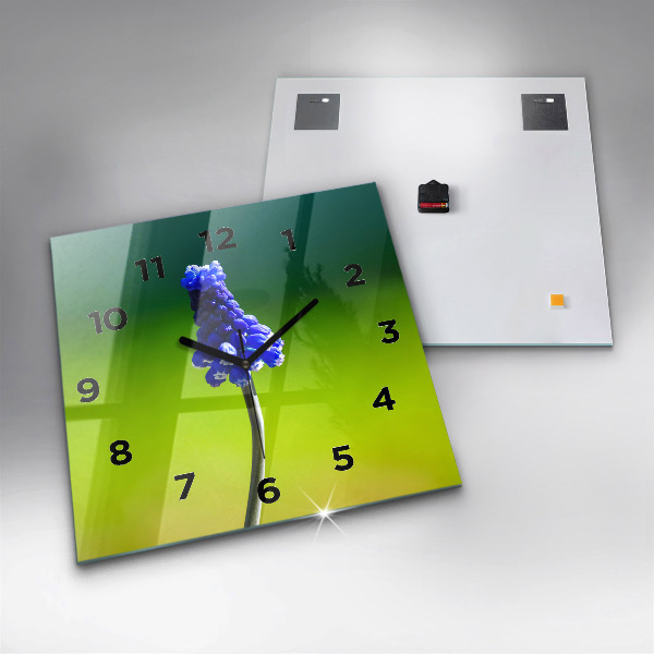 Square glass wall clock Blue flowers