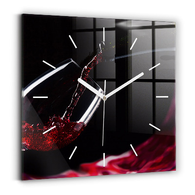 Square glass wall clock Red wine