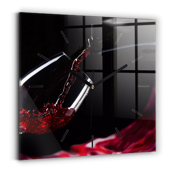 Square glass wall clock Red wine