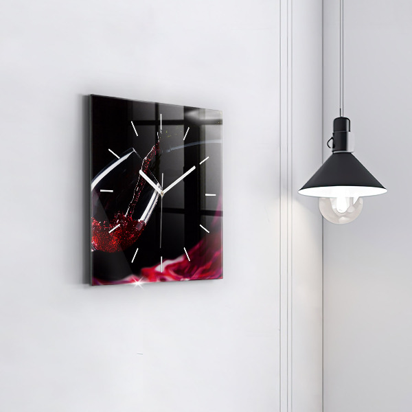 Square glass wall clock Red wine