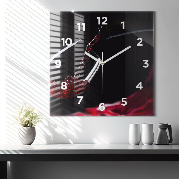 Square glass wall clock Red wine