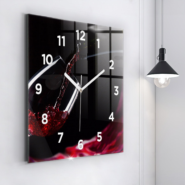 Square glass wall clock Red wine