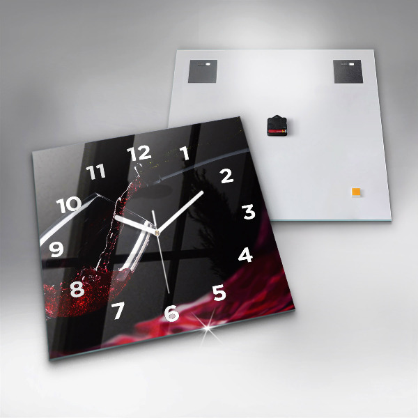 Square glass wall clock Red wine