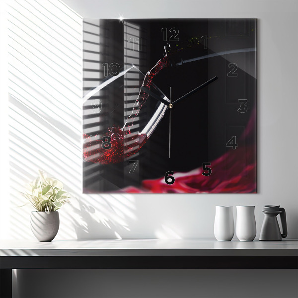 Square glass wall clock Red wine