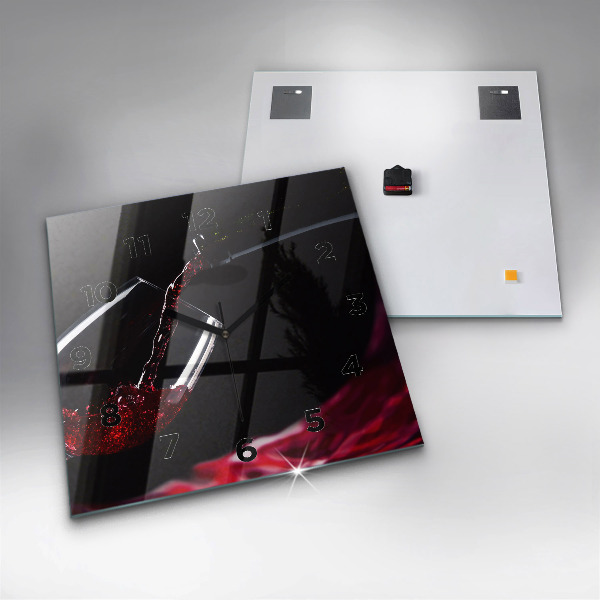 Square glass wall clock Red wine