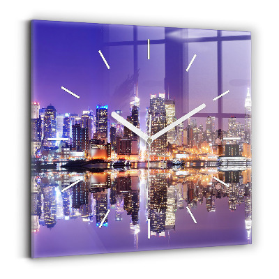 Square glass wall clock New York City at Night
