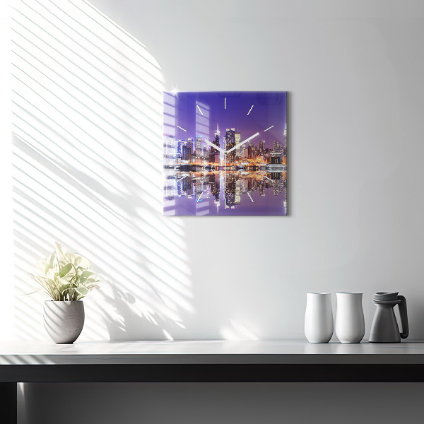 Square glass wall clock New York City at Night