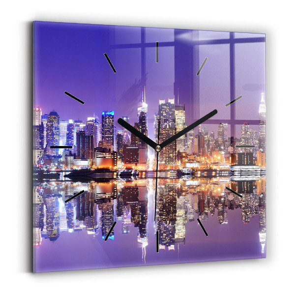 Square glass wall clock New York City at Night