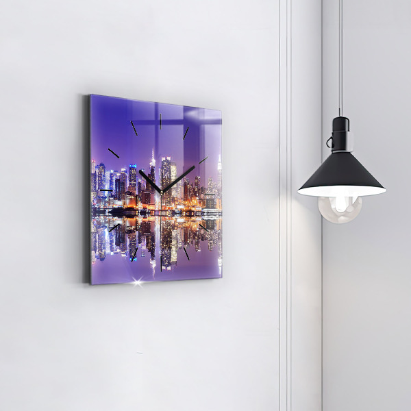 Square glass wall clock New York City at Night