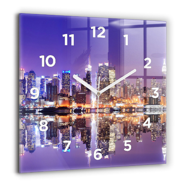 Square glass wall clock New York City at Night