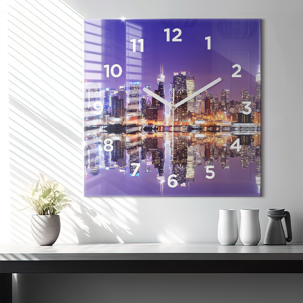 Square glass wall clock New York City at Night