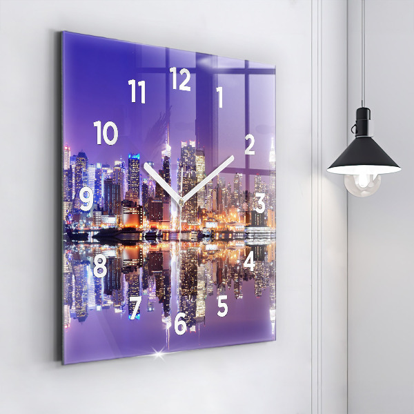 Square glass wall clock New York City at Night