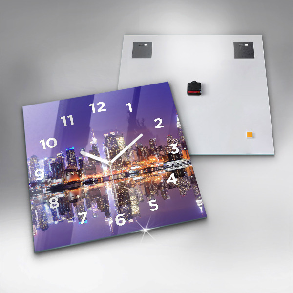 Square glass wall clock New York City at Night