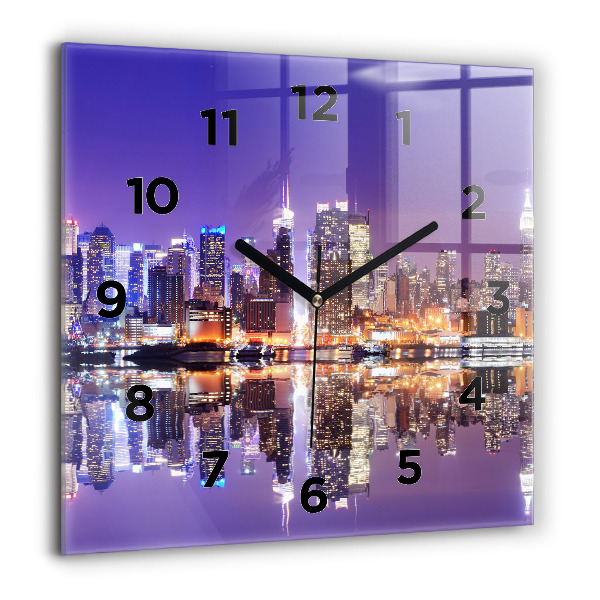 Square glass wall clock New York City at Night