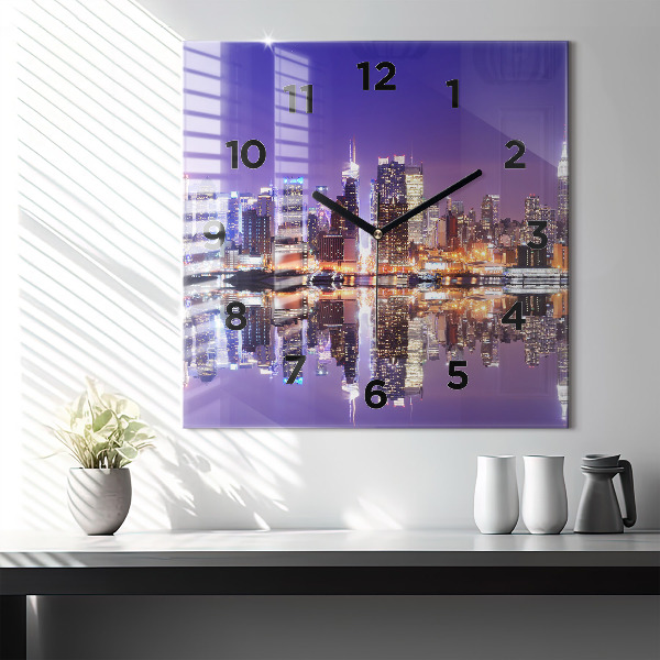 Square glass wall clock New York City at Night