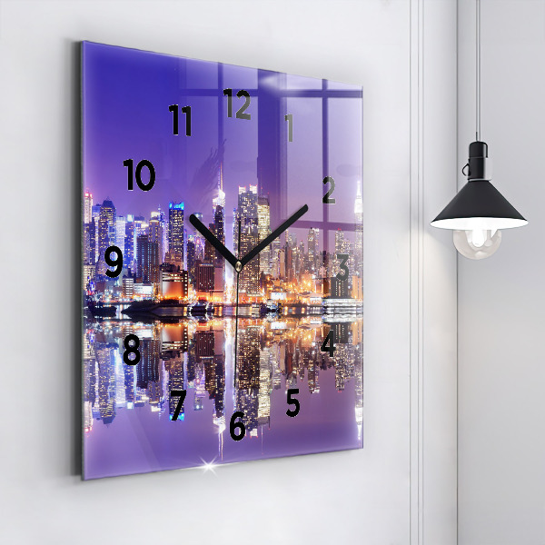 Square glass wall clock New York City at Night