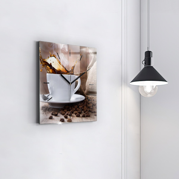 Square glass wall clock A cup of coffee