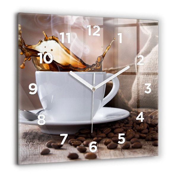 Square glass wall clock A cup of coffee
