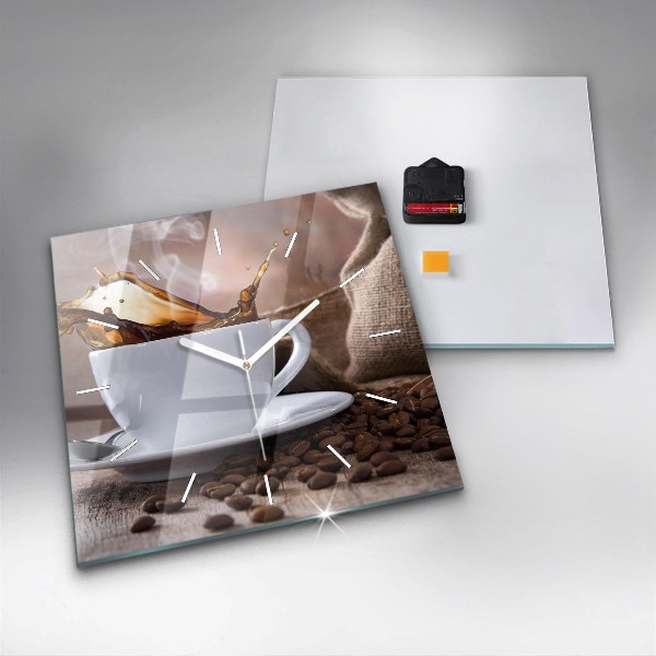Square glass wall clock A cup of coffee
