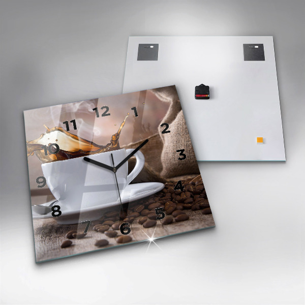 Square glass wall clock A cup of coffee