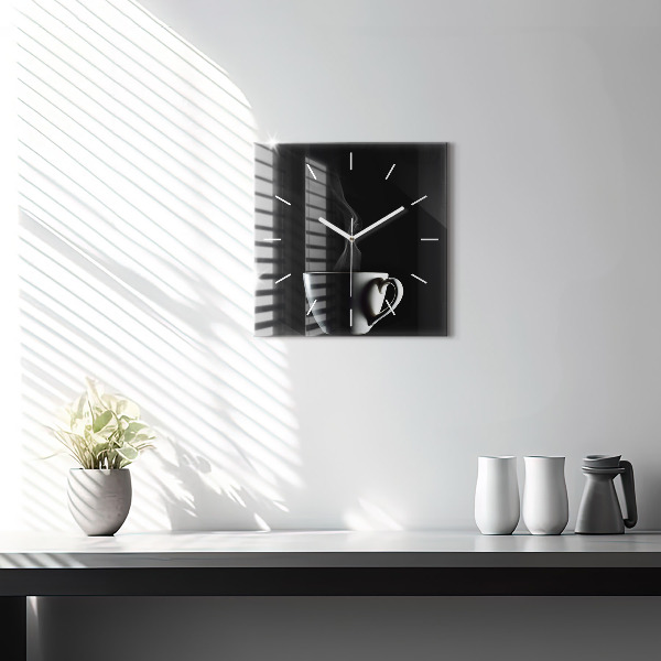 Square glass wall clock A cup of coffee
