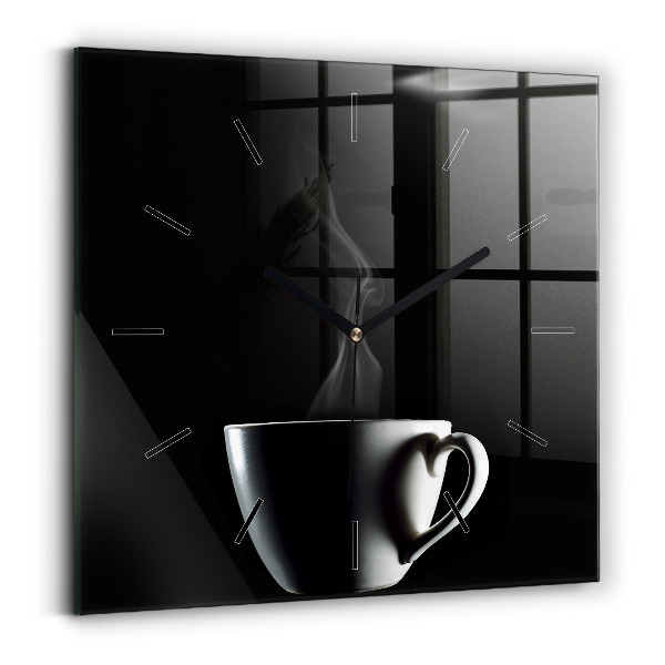 Square glass wall clock A cup of coffee