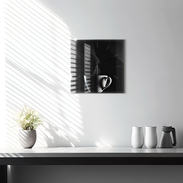 Square glass wall clock A cup of coffee