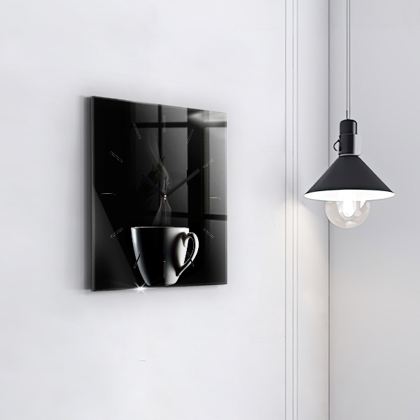 Square glass wall clock A cup of coffee