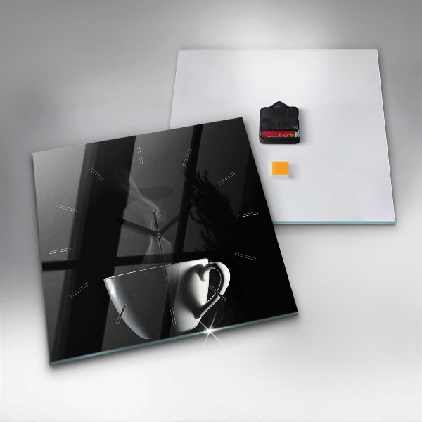 Square glass wall clock A cup of coffee
