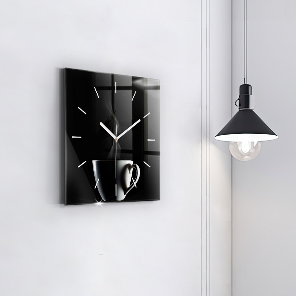 Square glass wall clock A cup of coffee