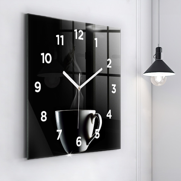 Square glass wall clock A cup of coffee